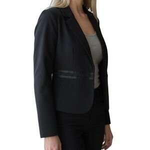 Ann Taylor Chic Black peplum blazer with Textured Trim & hidden buttons